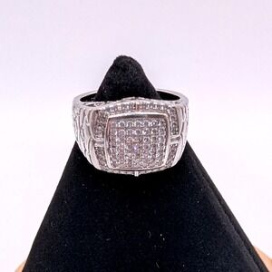 EJ CN 925 Sterling Silver Square Statement Ring Filigree Band Size 7.5